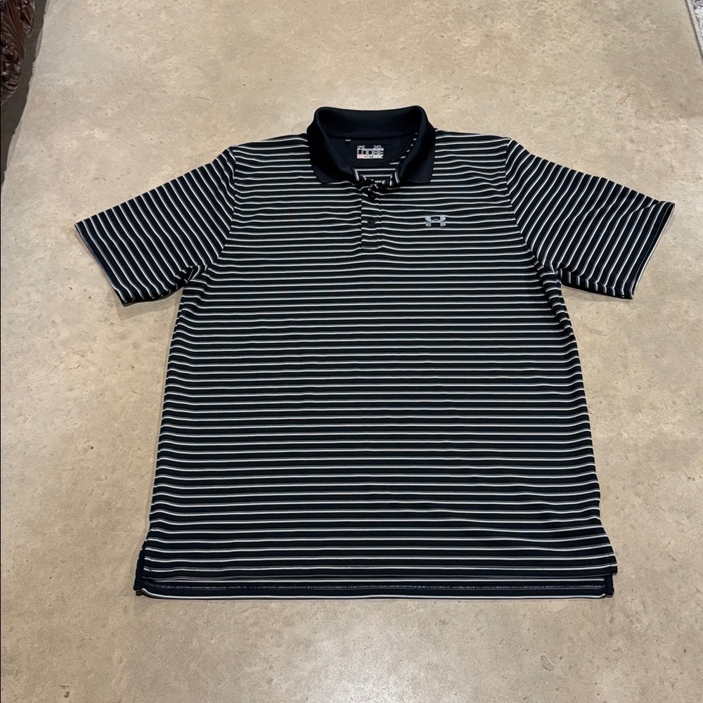 Under Armour Black and White Striped Polo